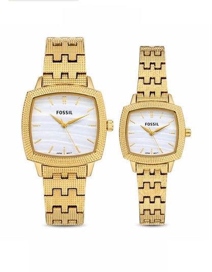 Fossil Nick Jonas White Dial Metal Belt Couple Watch
