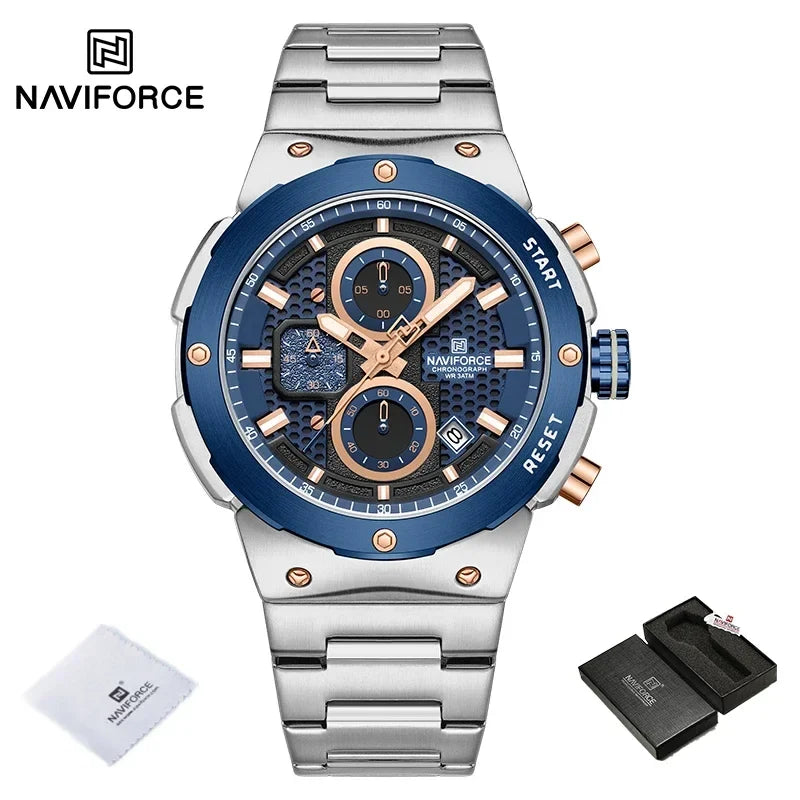 Naviforce Royal Silver Blue NF8072 Watch - Stainless Steel Chronograph