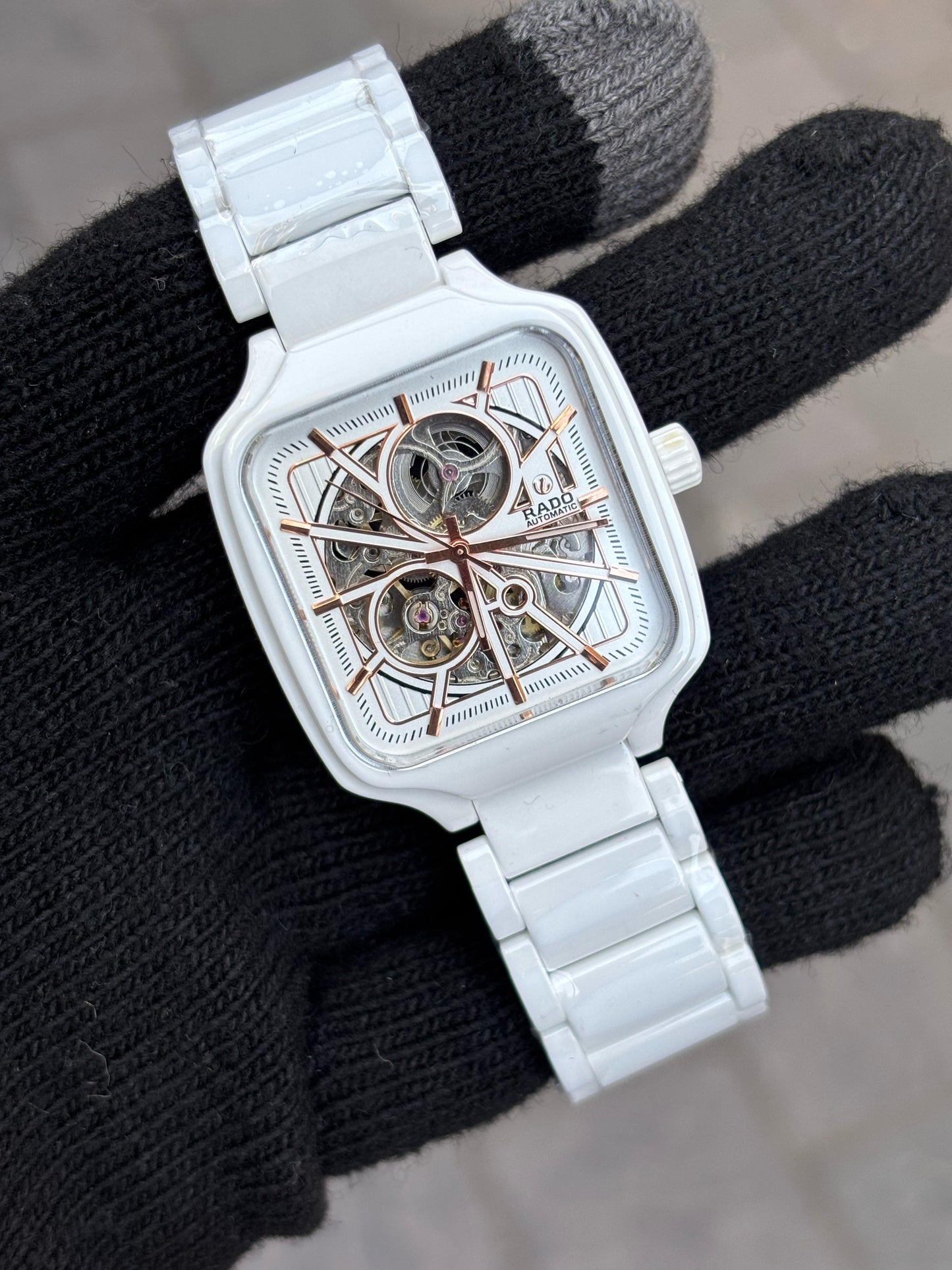 Rado White Dial Ceramic Automatic Open Heart Men's Watch