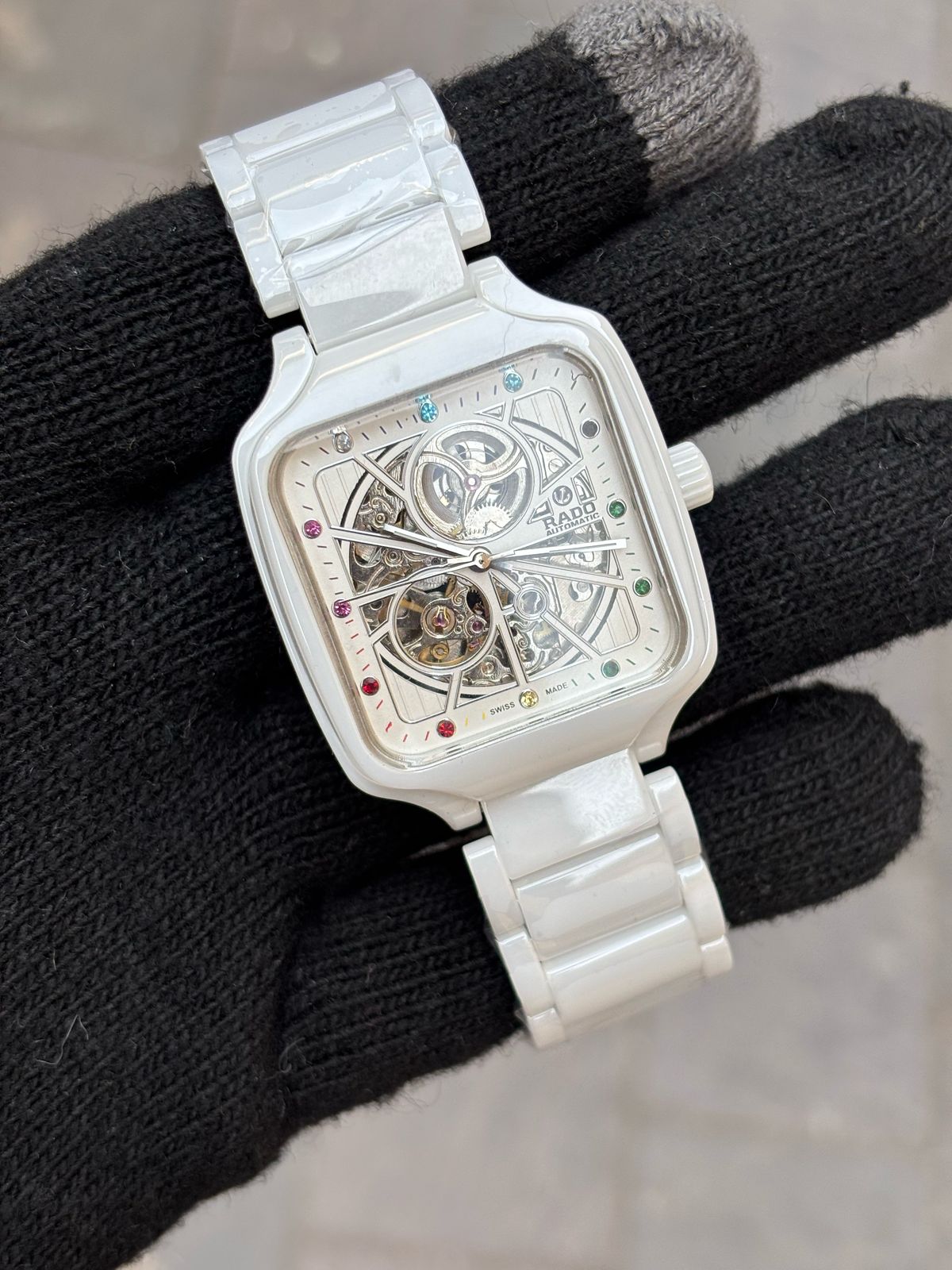 Rado White Rainbow Dial Ceramic Automatic Open Heart Men's Watch