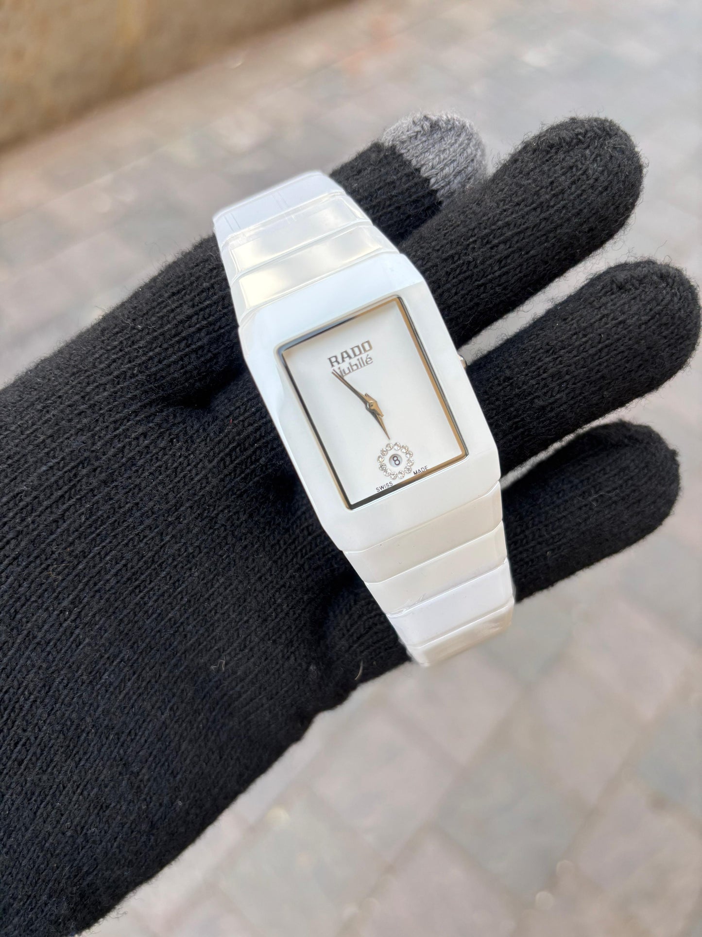 Rado Square Silver White Dial Ciramic Belt Watch For Men's