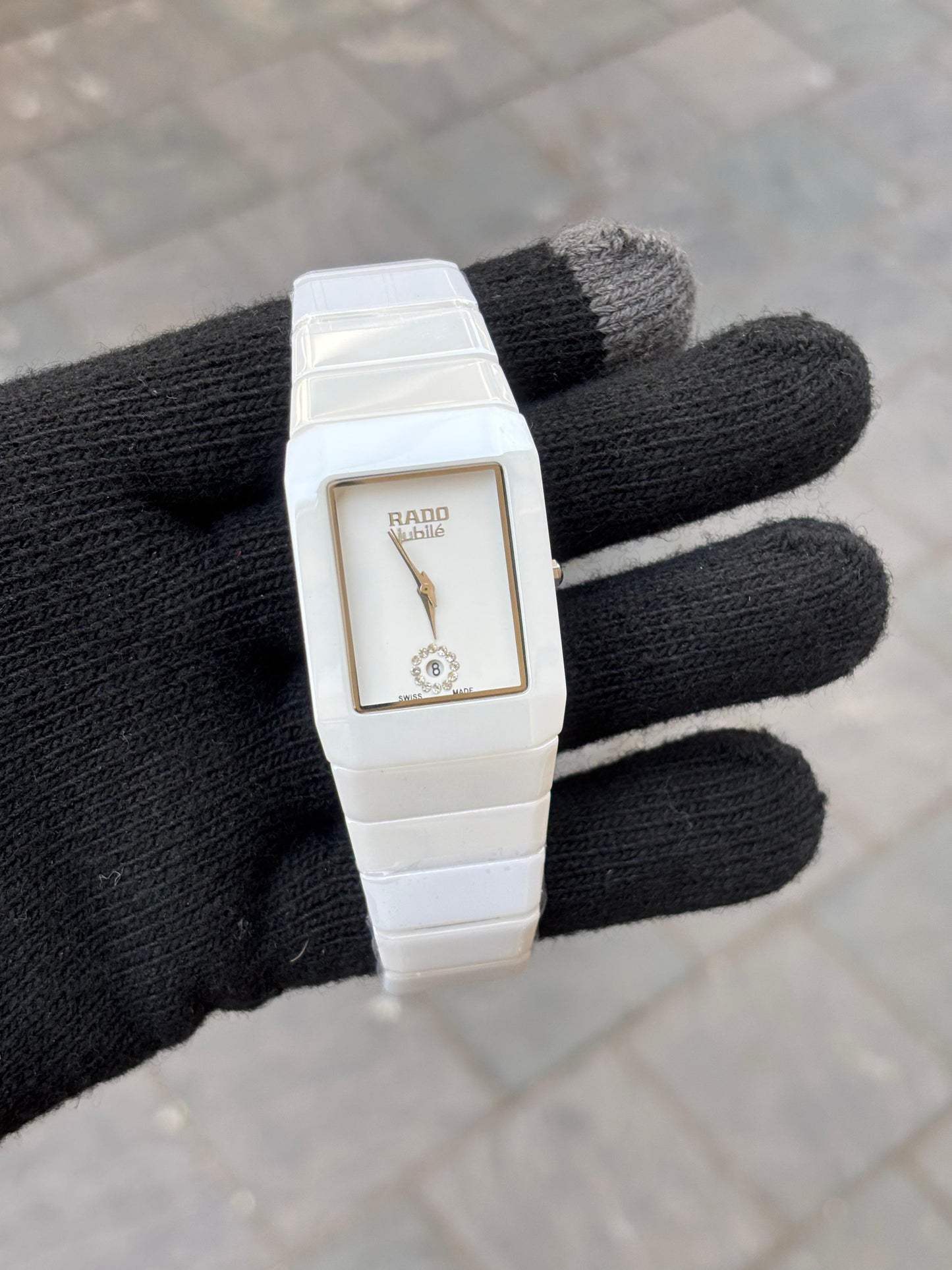 Rado Square Silver White Dial Ciramic Belt Watch For Men's