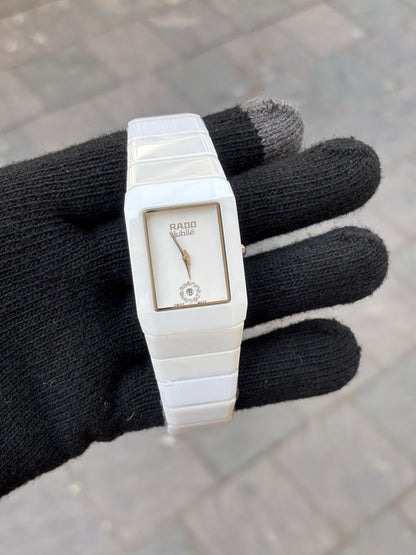 Rado Square Silver White Dial Ciramic Belt Watch For Men's