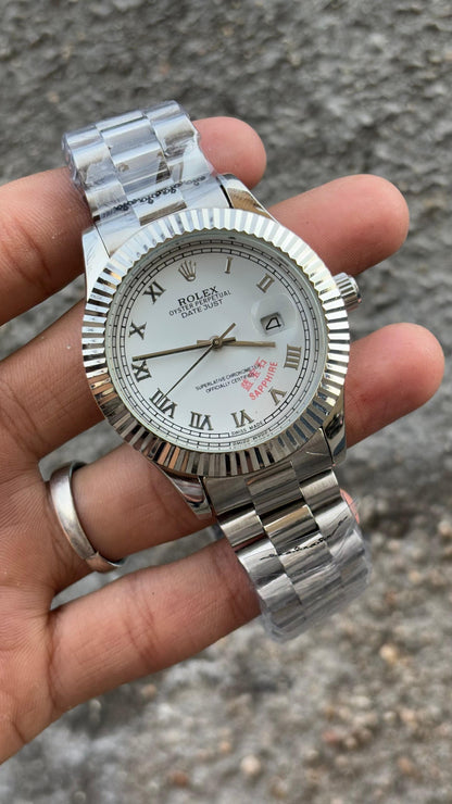 Rol-ex Datejust White Dial Roman Number Analog Men's Watch