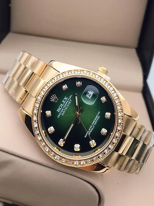 Ro-le-x Green Gold Dial Metal Belt Men's watch