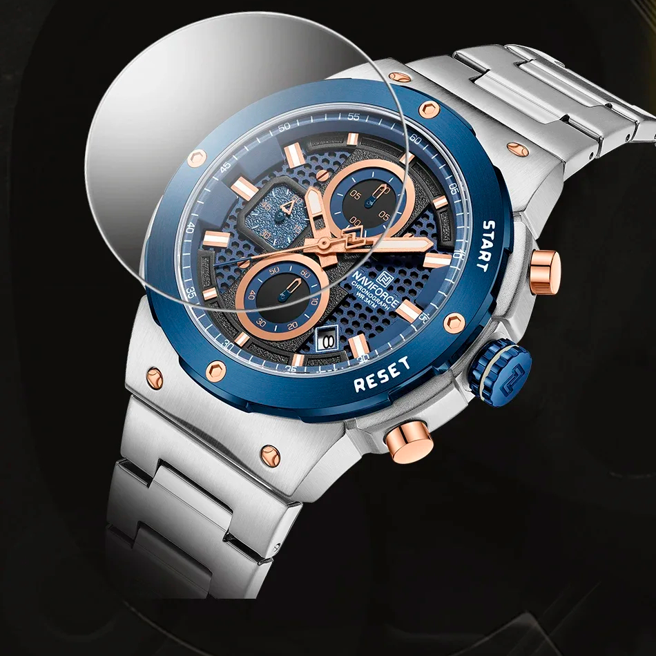 Naviforce Royal Silver Blue NF8072 Watch - Stainless Steel Chronograph